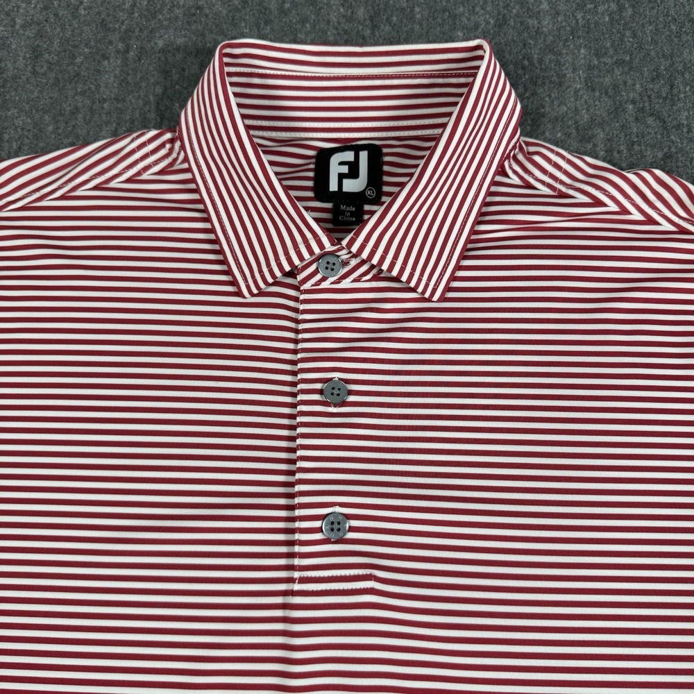 FootJoy Mens XL Golf Polo Shirt Red White Striped Connestee Falls FJ Performance